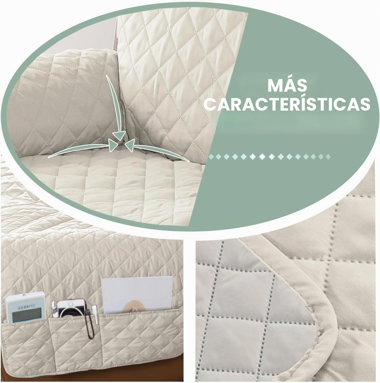 Funda de sofá Reversible Fundas for sillas Relax 1/2/3 plazas Antideslizante Impermeable for sofás reclinables Fundas de sofá Acolchadas con Bolsillos de Almacenamiento(3,3 persone)