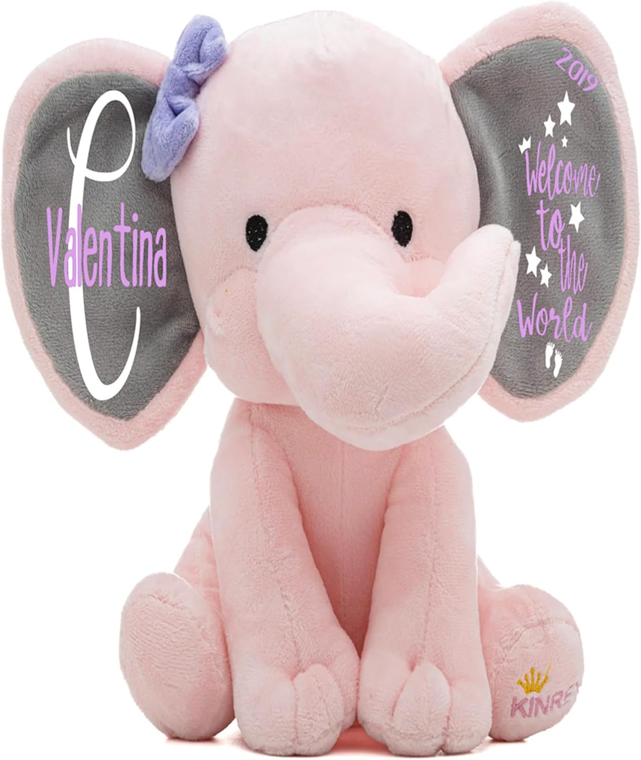 Personalized Stuffed Elephant Plush - Custom Birth Stats Announcement Stuff Elephants Animals for Babies, Baby Shower, Boy, Girl, Newborn, Customized Keepsake Plush Bear Gifts, Gray 9 Inches