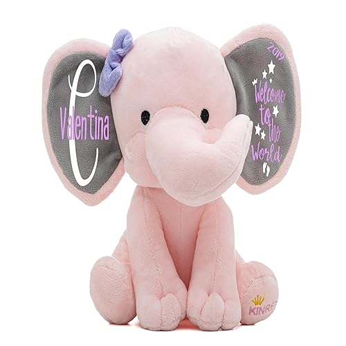 Personalized Stuffed Elephant Plush - Custom Birth Stats Announcement Stuff Elephants Animals for Babies, Baby Shower, Boy, Girl, Newborn,