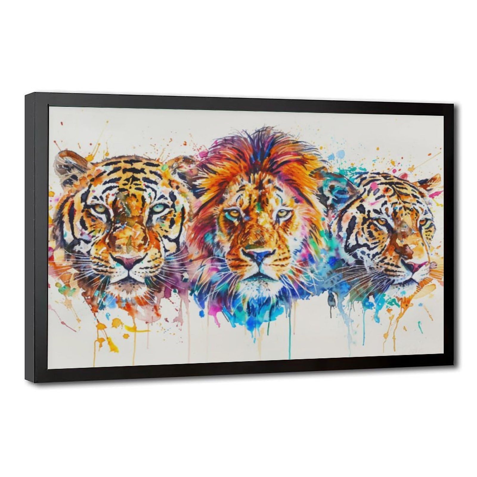Pyberon Black Frame-Style Lions, Tigers, And Leopards Canvas Poster For Dorm Room Decor Gift