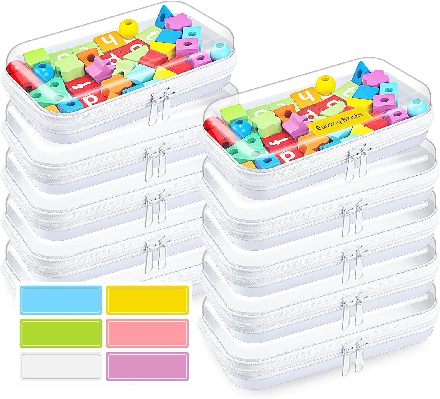 Sanwuta 10 Pcs Hard Zipper Case Clear Hard Pouches Plastic Zipper Pencil Box Toy Storage Bins Portable Plastic Containers for Travel Toiletry Office Cosmetic Blocks Puzzles Organizer(S)