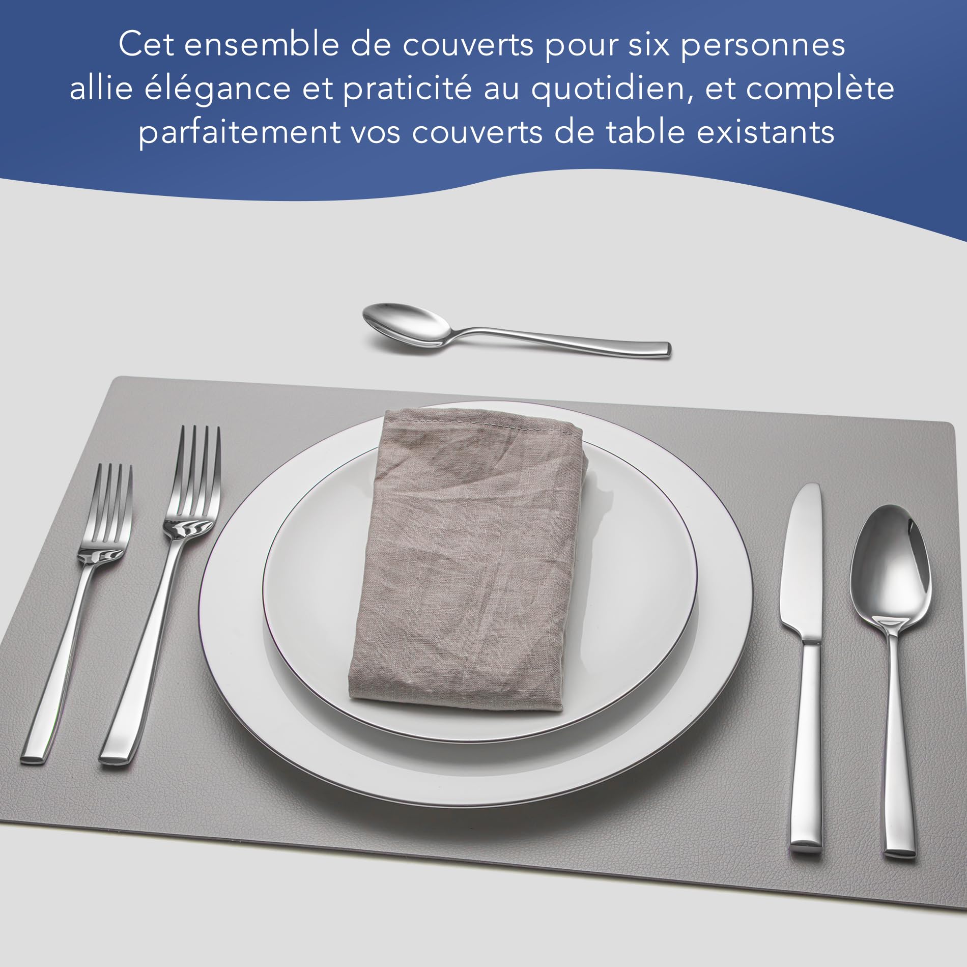Lot de 20 couverts pour 4 personnes en acier inoxydable de qualité supérieure avec poignées uniques, couverts modernes polis miroir, passent au lave-vaisselle, avec couteau, fourchette