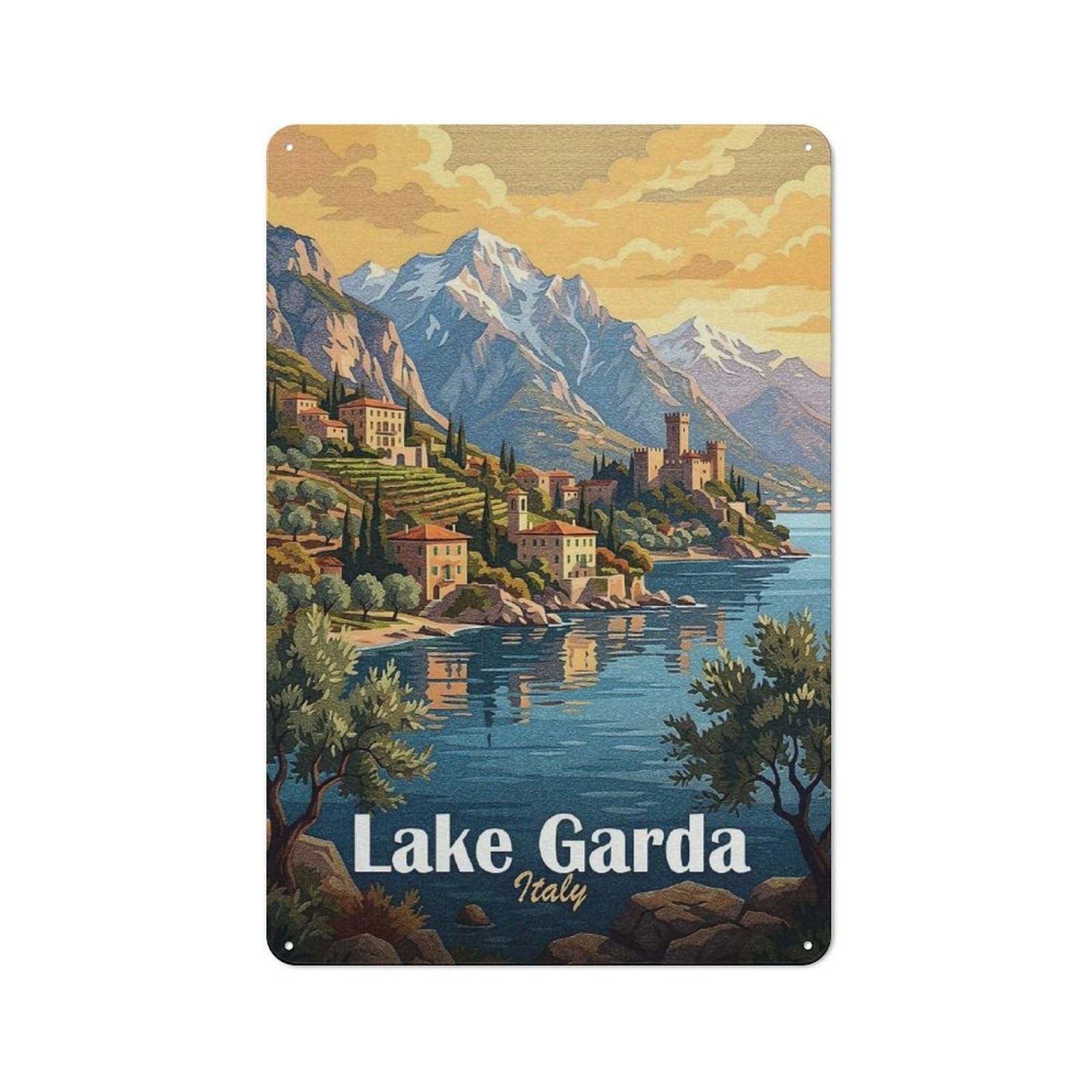 Junmoney Style-9 Vintage Metal Sign 30X20cm Featuring Lake Garda, Italy, Travel For Pub Or Café, Wall Decor For People Reorganising Pub And Café