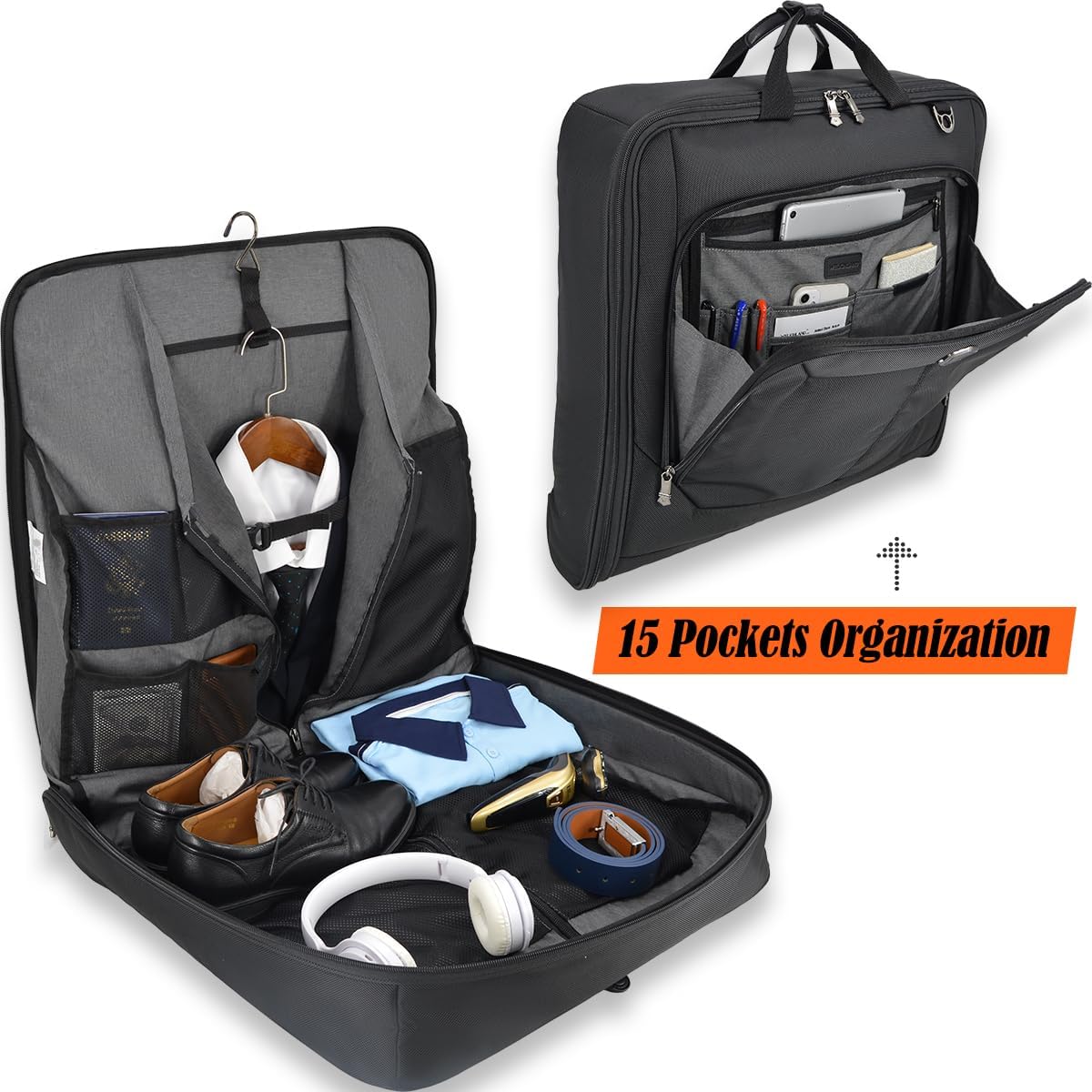 WELKINLAND 3-Suits Garment Bag for Travel with Toiletry Bag, 30L-Large Suit Carry On Garments Bag for Travels, 15-Pockets Suits Holder Travel Bags, Wrinkle-Free Suit and Dress Garment Bag for Travels - Image 5