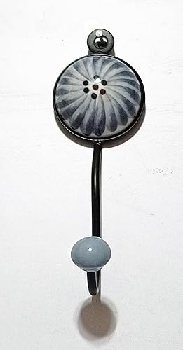 Miniatura 4 de PARIJAT HANDICRAFT Gancho decorativo de cerámica floral de metal colgante de cerámica, ganchos individuales montados en la pared, ganchos