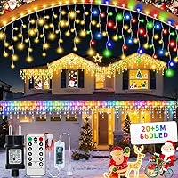 GCMacau 3 IN1 Luci di Natale da Esterno, 20m+5m 660LED Luci Natalizie da Esterno Cascata