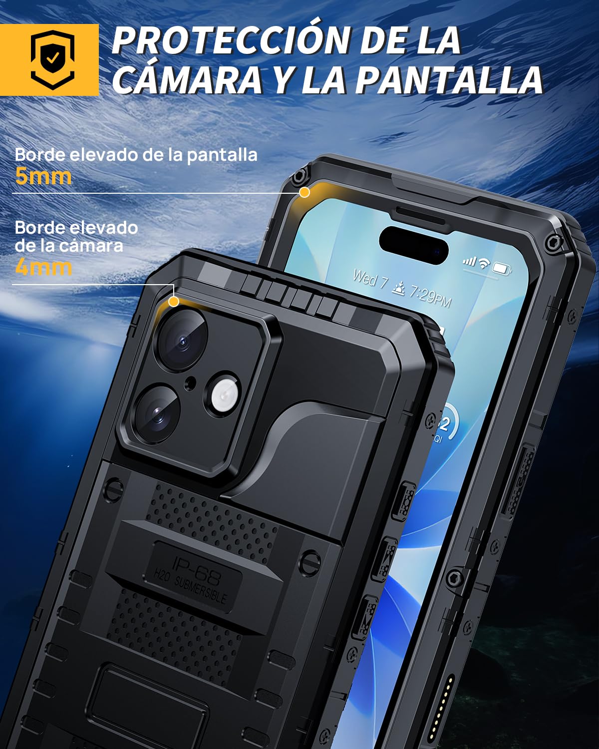 Lanhiem Funda para iPhone 17 Impermeable IP68, 360° Antigolpes Protección Militar Resistente, Carcasa Duradera Antipolvo Estanca, Metal Armor Waterproof Case para iPhone 17, Negro