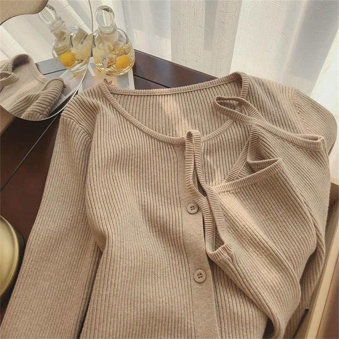 Einreihiges Damen-Tanktop und Strickjacke, zweiteiliges Set