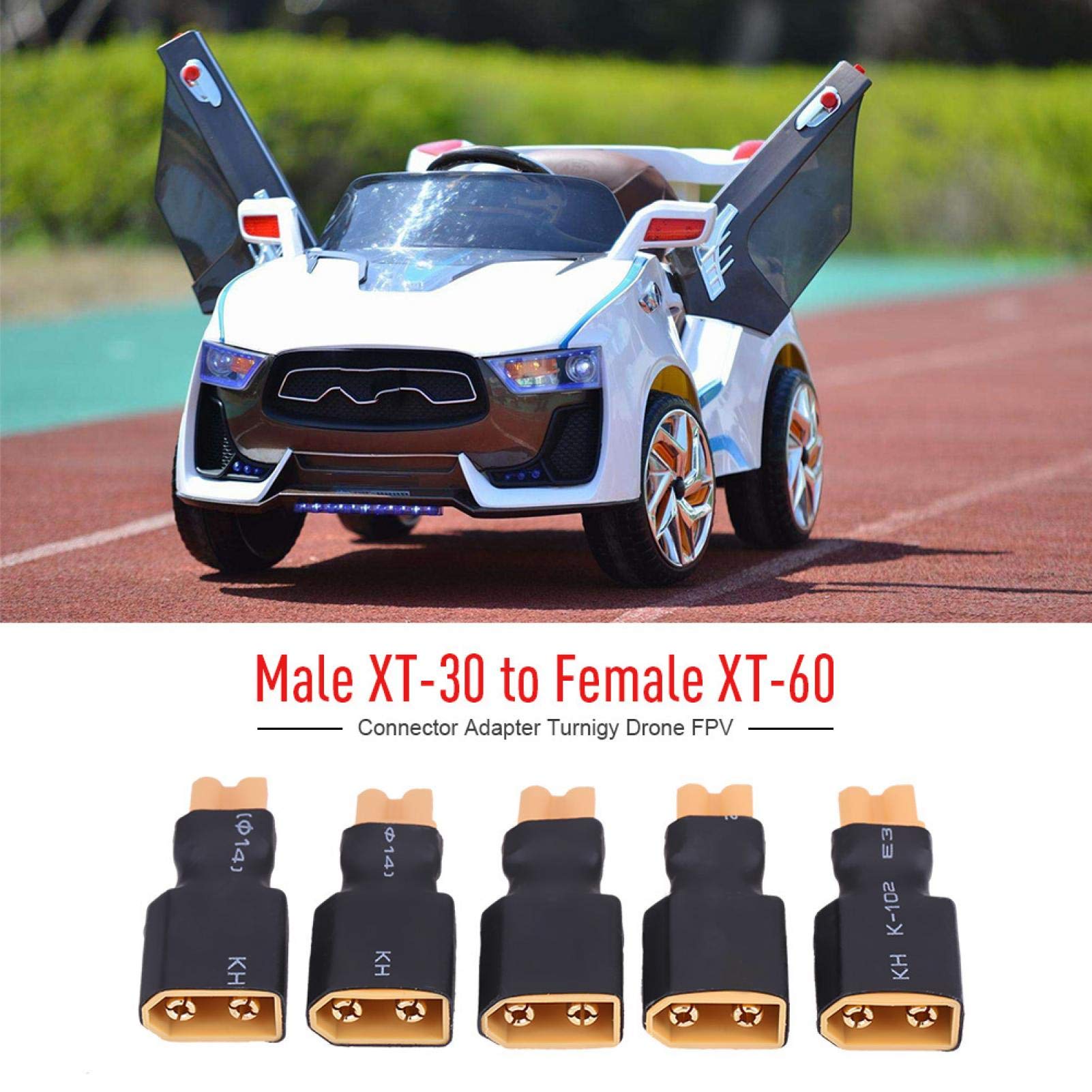 Juli- XT30 do XT60 RC złącze drona adapter z tworzywa sztucznego + metalowa wtyczka do baterii, solidna i trwała 5 sztuk/zestaw konwerterów baterii, (XT30 męski do XT60