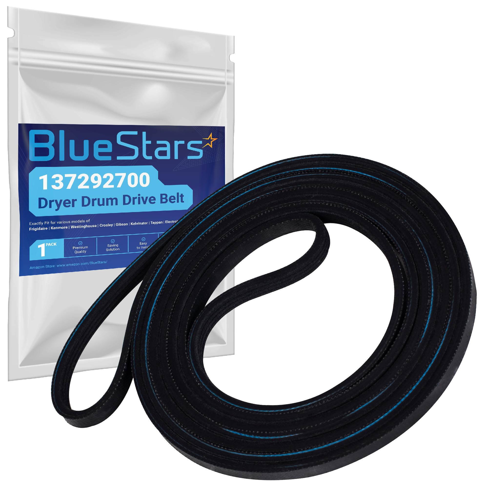 Ultra Durable 137292700 Dryer Drum Belt Replacement Part by Blue Stars- Exact Fit for Frigidaire Electrolux Dryer- Replaces 134163500 134503900 1615170