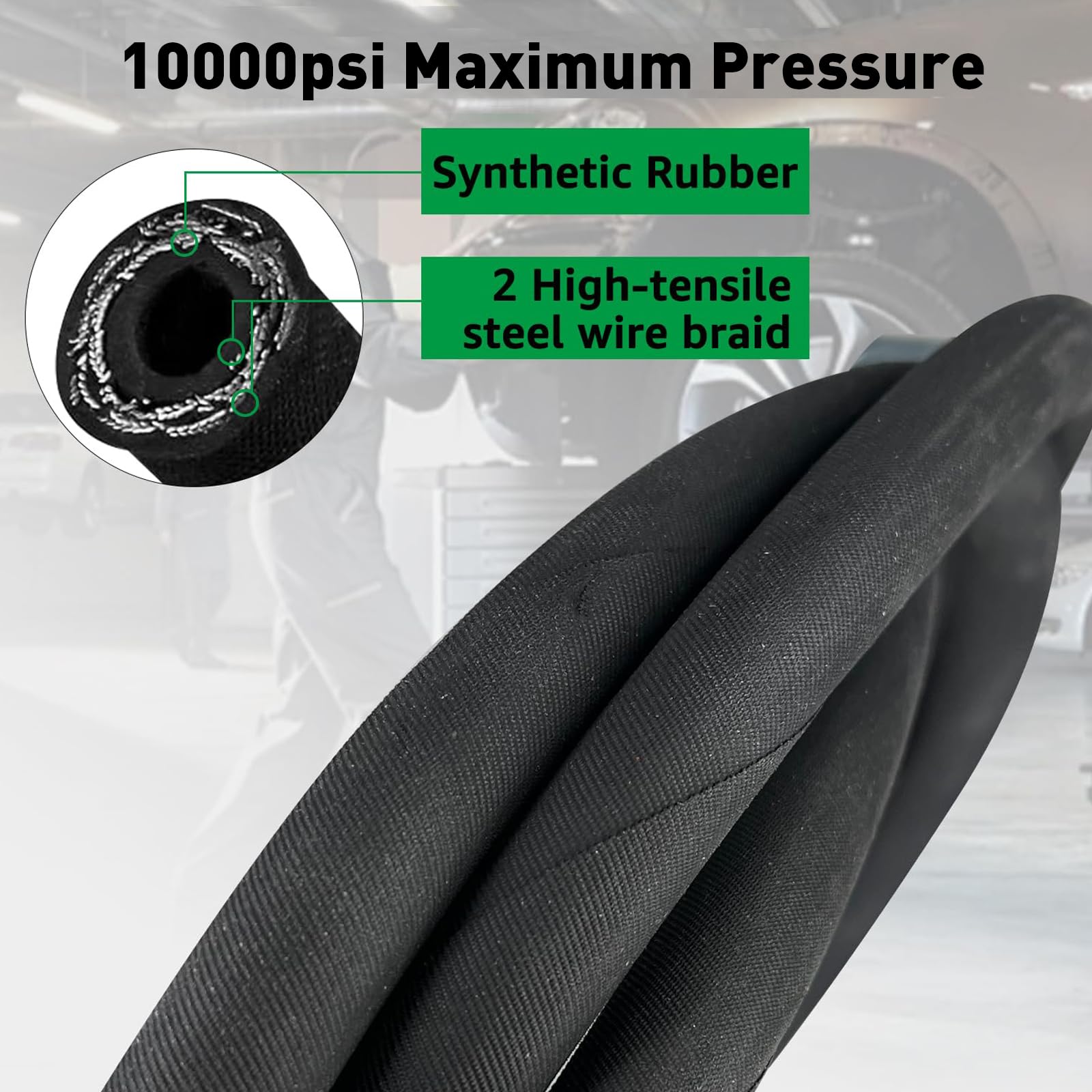 Hydraulikschlauch, 10.000 PSI Arbeitsdruck mit 2 hochfesten Stahldrahtgeflechten, NPT 0,95 cm Schnellverbindungskupplung, flexibler Gummi-Ölschlauch -40 °C bis 120 °C