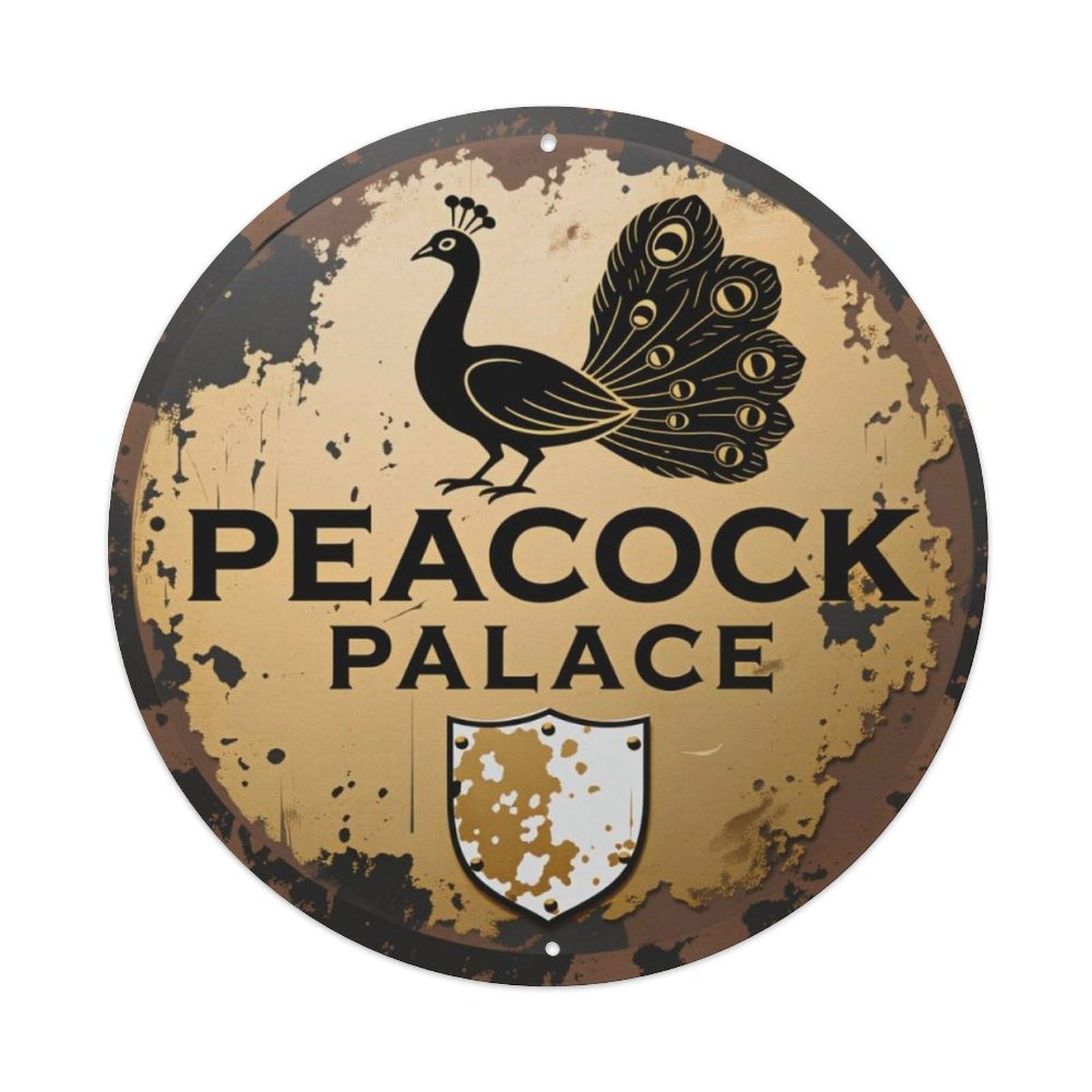Vintage Peacock Palace Round Decor Sign Vintage Aluminium Metal Sign, Retro Wall Decor for Home, Bar, Garage & Farmhouse 20x20cm