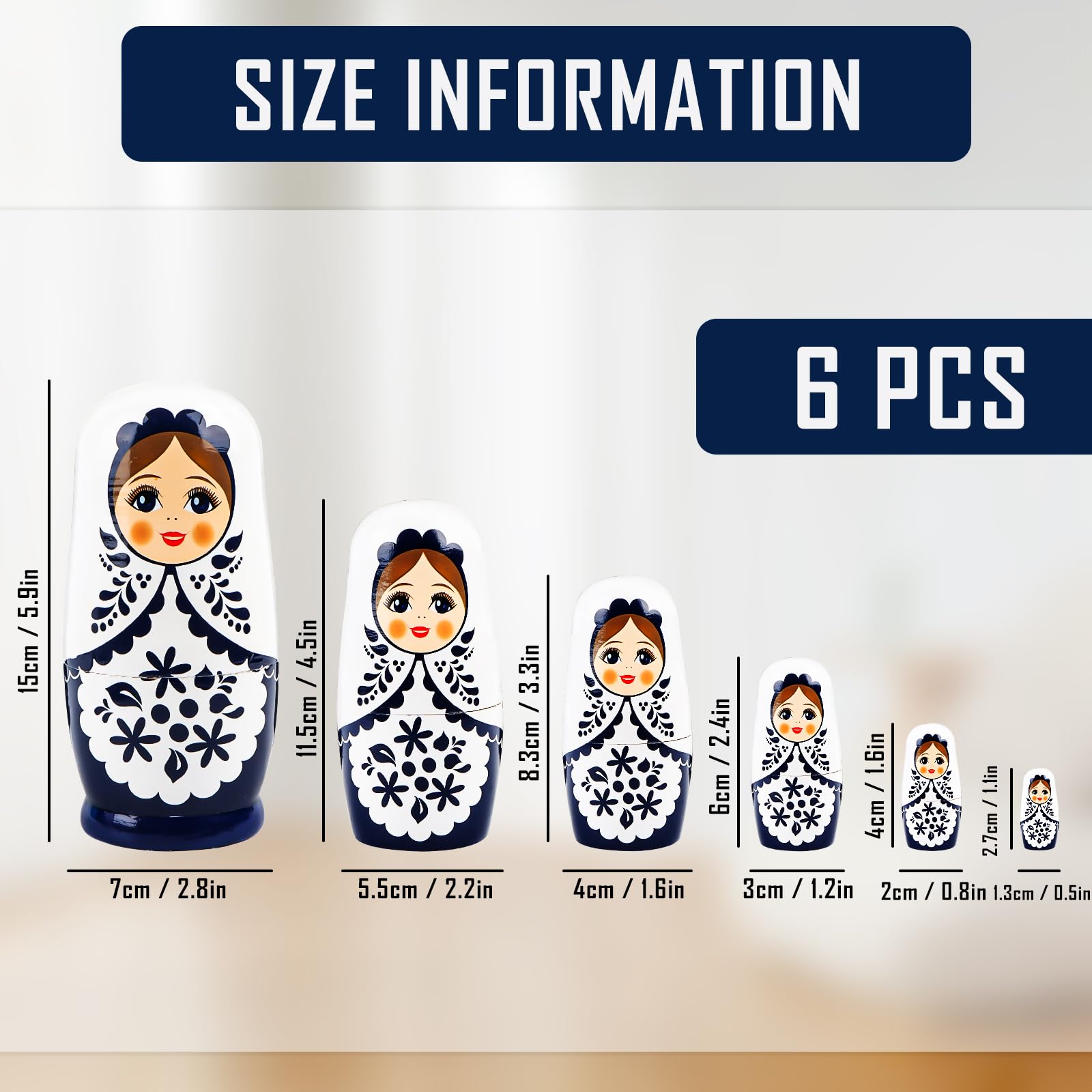 Matriochka Russe pour Les Enfants 6 pièces,Bois Six Couches Fille Russe nid poupée, matriochka Figures empiler des poupées de Jouets Cadeau pour Les Anniversaire