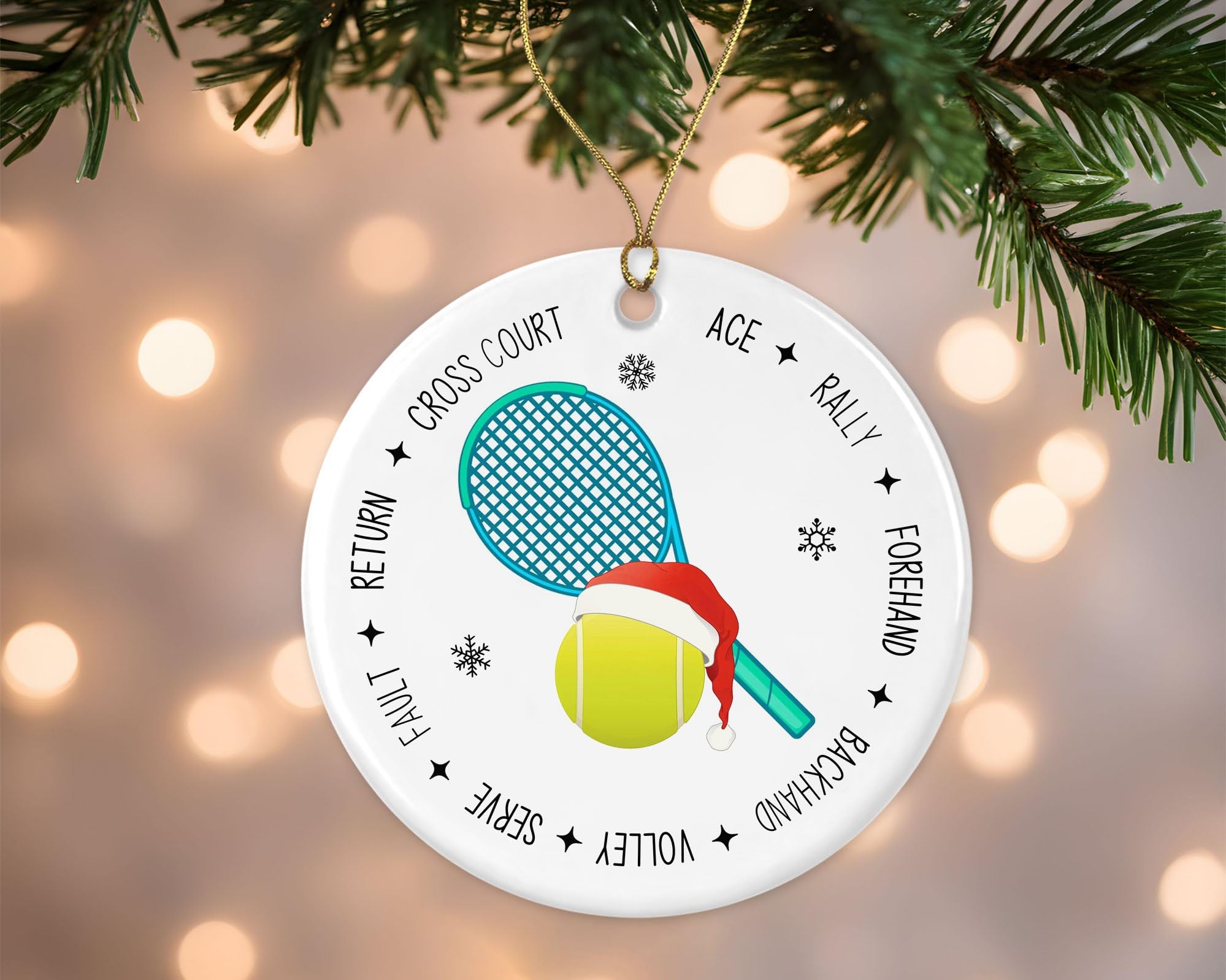 Tennis Christmas Ornament - Gift for Coach - Sport Ceramic Keepsake - Tennis Xmas Ornament Printed on Both Sides