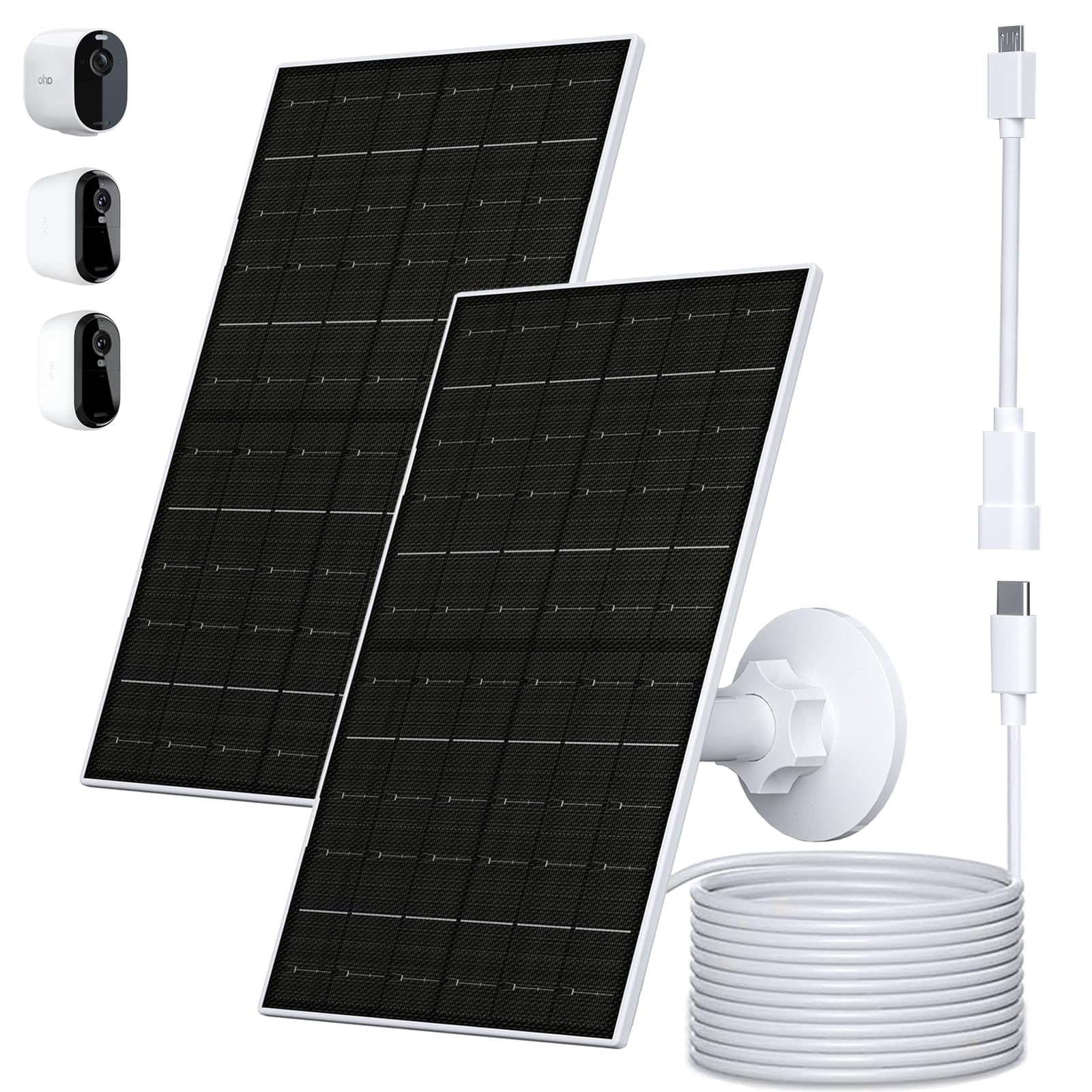 FUTUREZEN 6W Solar Panel for Arlo Camera, 5V USB/Type-C Solar Charger Compatible with Arlo Essential 2K (2nd Gen), Essential XL & Spotlight Cameras, 9.8ft Cable, Waterproof, Adjustable Mount, 2 Pack-picture-38