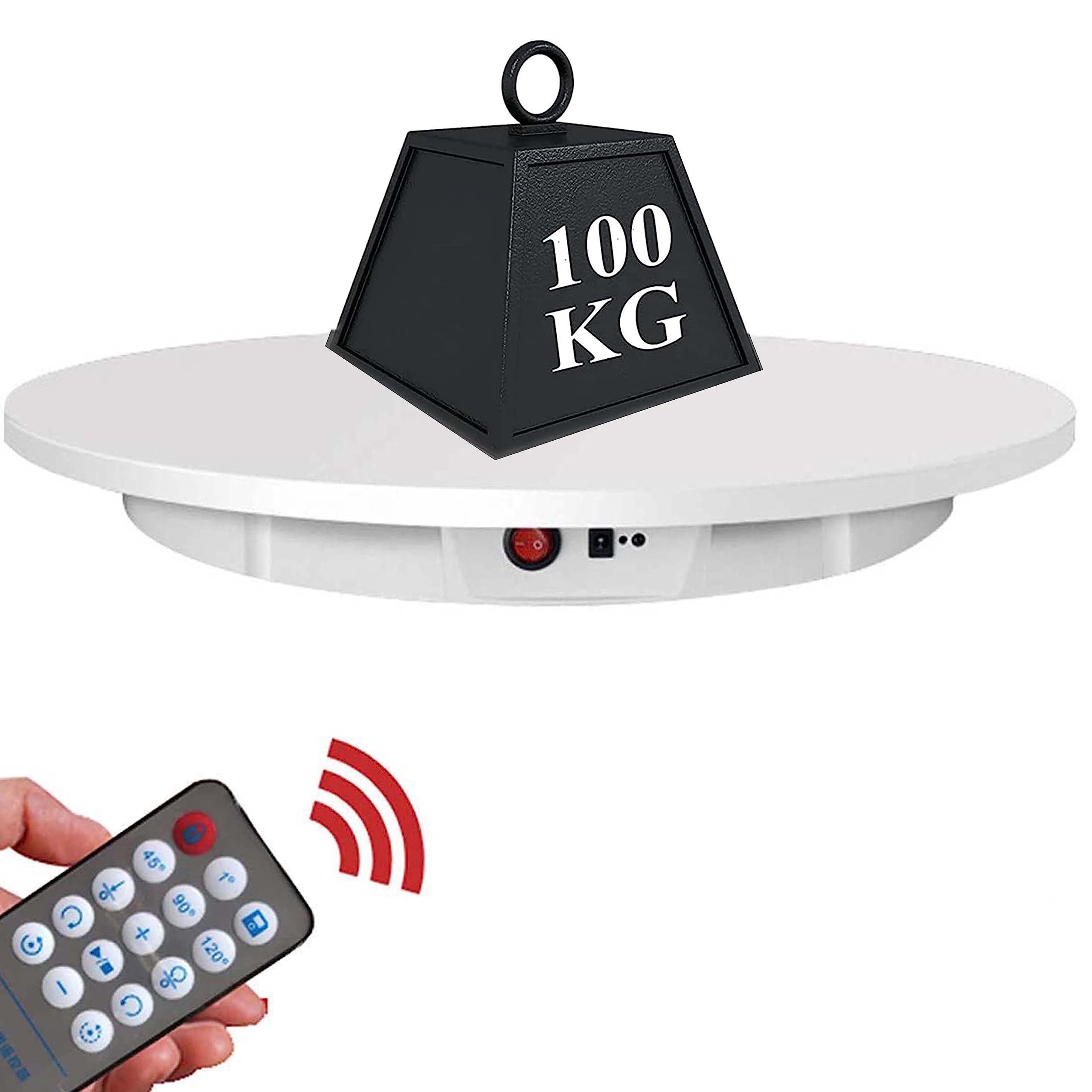 Drehteller Elektrisch 100kg 42cm, 360° Elektrisch Drehteller Fernbedienung, Motorisierter Rotierender Displayständer für Schmuck/Uhren/Modell Produktanzeige,White