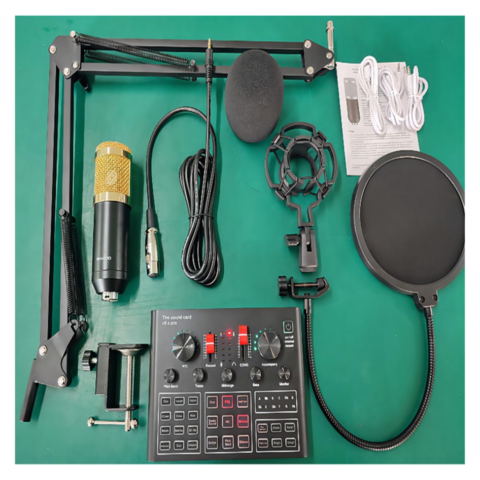 Podcast Equipment, Die Soundkarte kann an ein Headset-Mikrofon eines Computertelefons angeschlossen werden, um Live-Übertragungen und Gesang aufzunehmen(BM900 V9 Big)