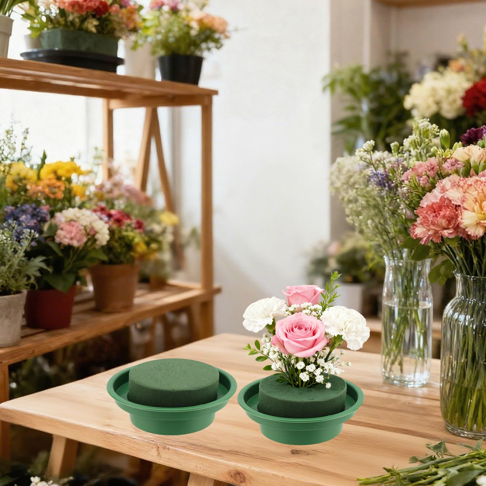 8 Cilindri in Spugna per Fiori con Base Rotonda, 8 x 4 cm, Schiuma Floreale Verde per Composizioni Floreali, Matrimoni e Fioristi