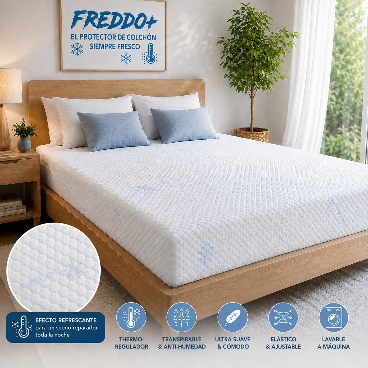Tex family Cubrecolchón refrescante frío + Ice-Touch, de Verano, termorregulador, Transpirable, Antihumedad, Suave, elástico, 2 plazas - Cm. 175x200 + H25