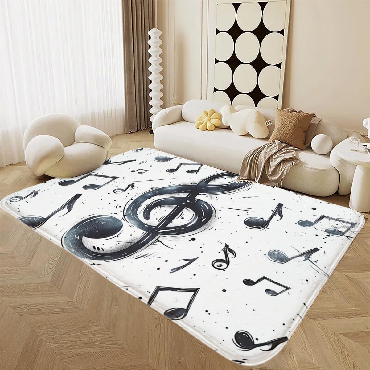 Black and White Music Note Rug Home Decor Rug, Note Carpet for Living Room Bedroom, Music Theme Area Rug, Washable Durable Soft Low Pile Indoor Rugs and Room Decor 24x36inch