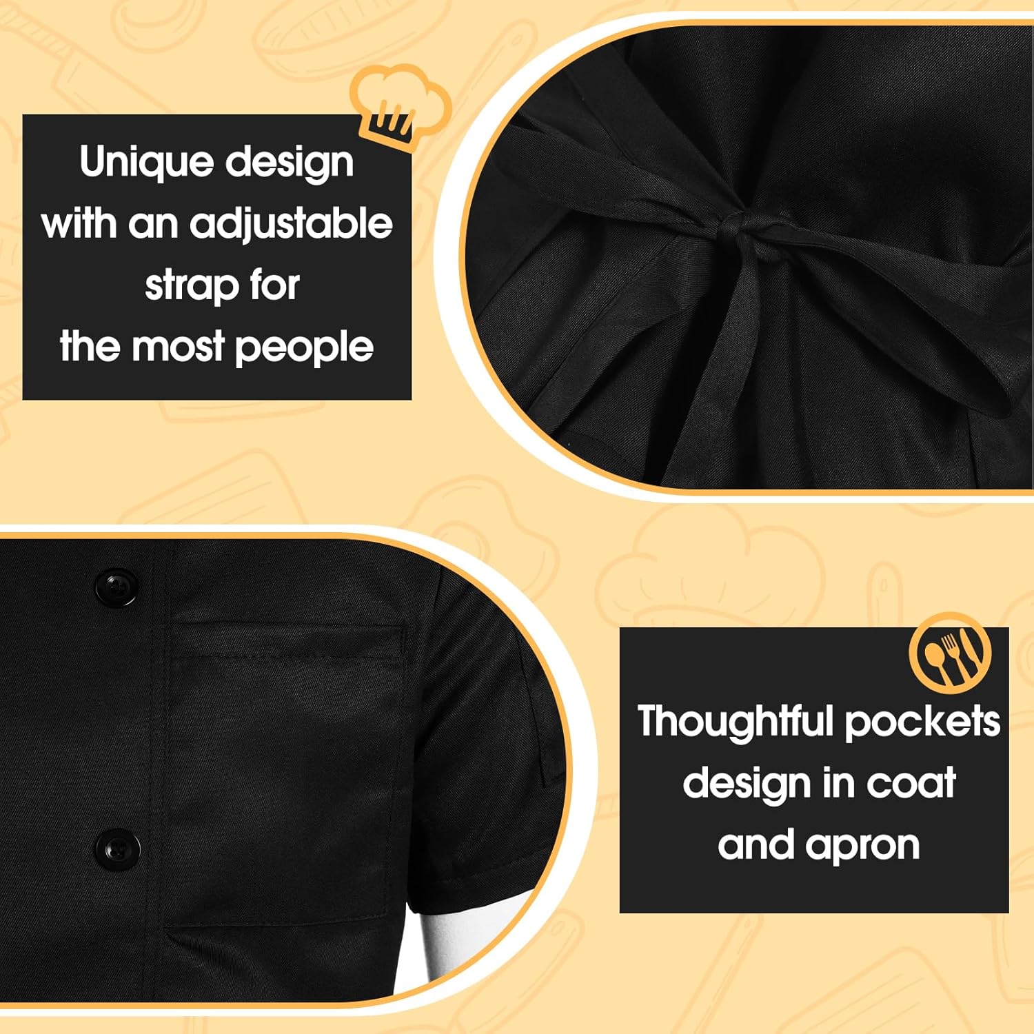 Hillban ハロウィン 3ピース シェフ ユニ コスチューム トールハット コート ビストロ エプロンセット シェフジャケット