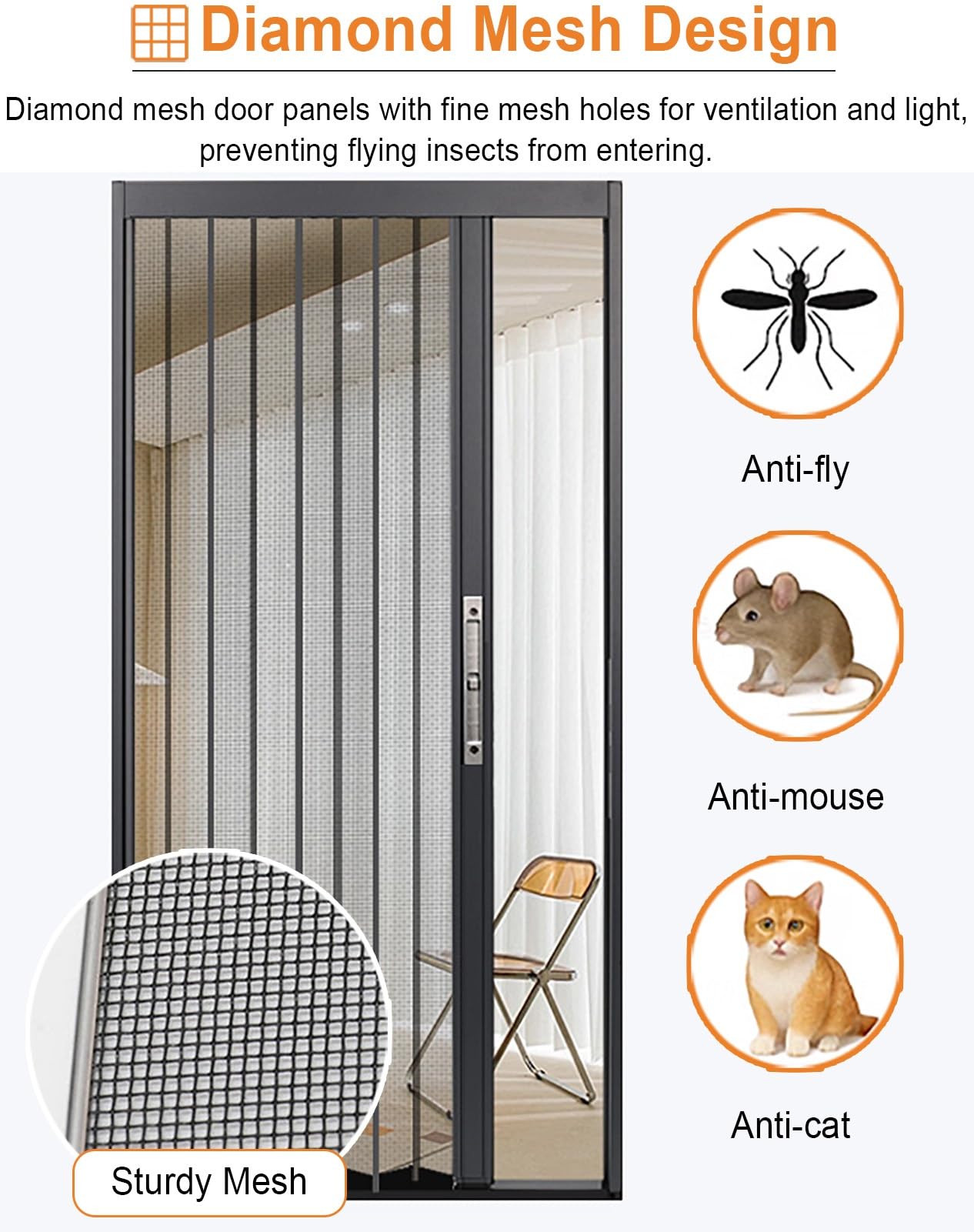 Puerta Acordeón Puerta Corredera de Malla Plegable para Gatos / Perros, Puerta Concertina Plegable Interior sin Taladro, Puertas Correderas a Medida para Privacidad con Herrajes(46x80in (117x203cm))
