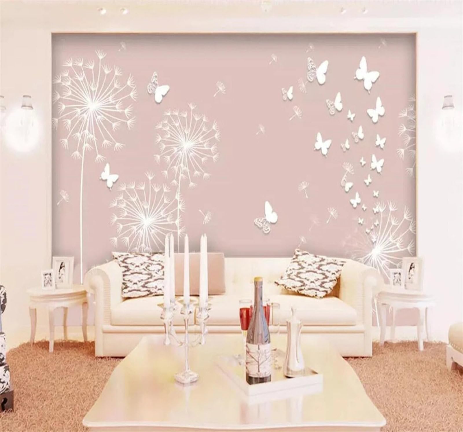 XLMING Beautiful Three Dimensional Romantic Dandelion Butterfly 3D Wallpaper Luxury Silk Study Dining Feature Sofa Grey Bedroom Living Room Tv Decorative Wall-250cm×170cm