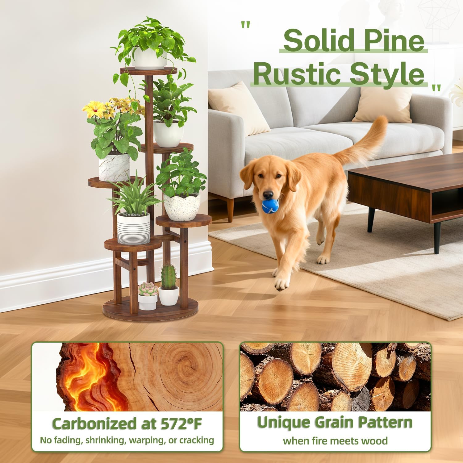 idavosic.ly 5 tier plant stand indoor, tiered corner wood multiple flower holder shelf, tall orchid display rack for patio porch living room balcony outdoor, brown pine brown 5 tiers