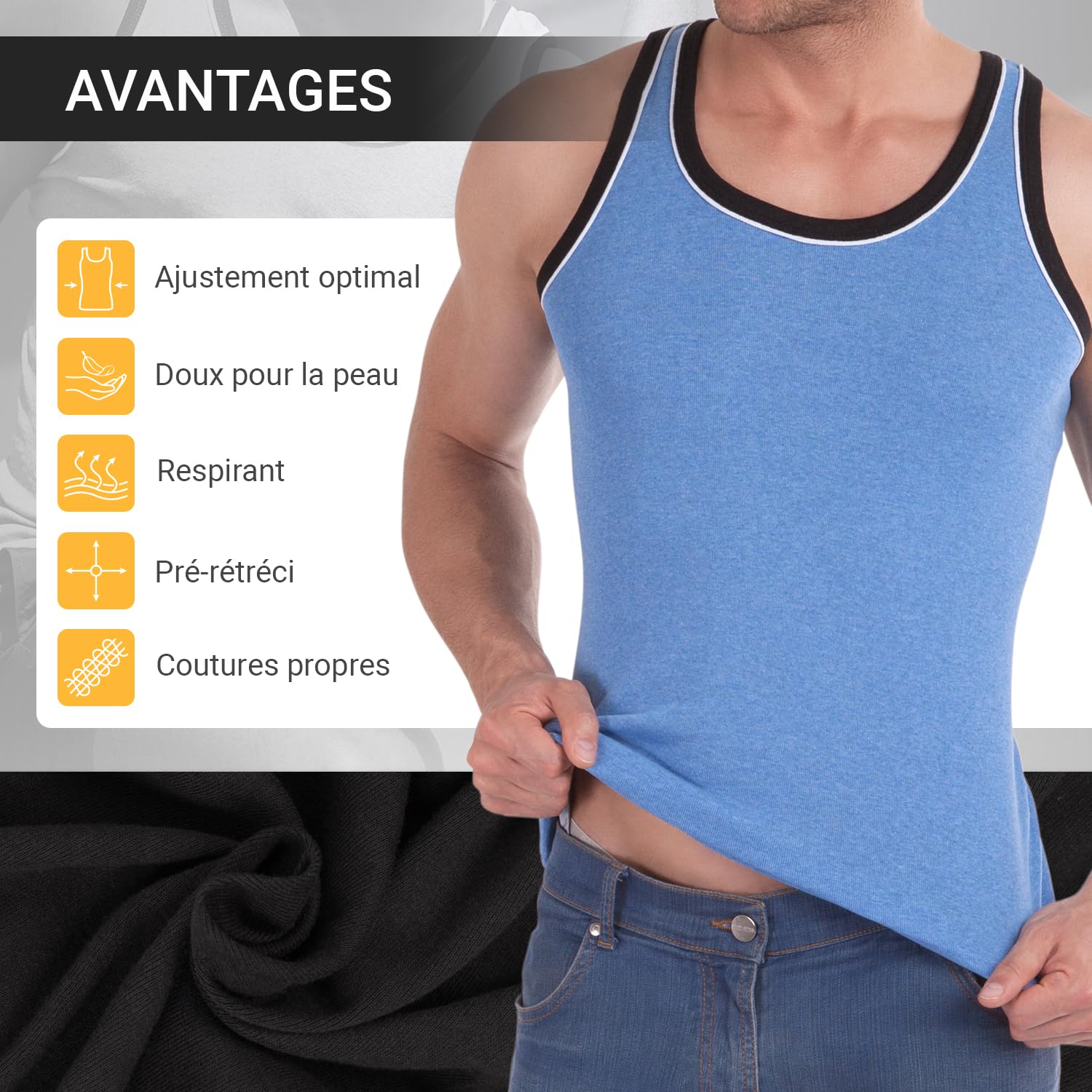 Lot de 5 débardeurs pour homme – Maillots de corps en couleurs mélangées