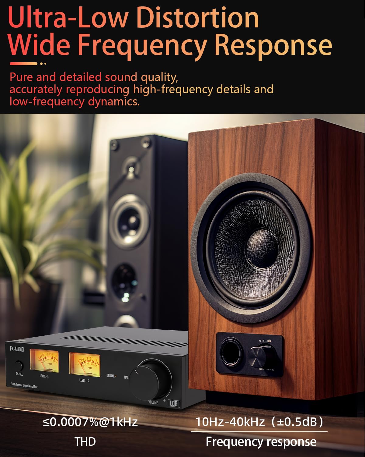 FX-Audio L06 w pełni symetryczny wzmacniacz mocy z miernikiem VU – 500 W + 500 W Dual-TPA3255 wzmacniacz cyfrowy HiFi klasy D stereo do pasywnych głośników 2Ω-8Ω, domowego audio