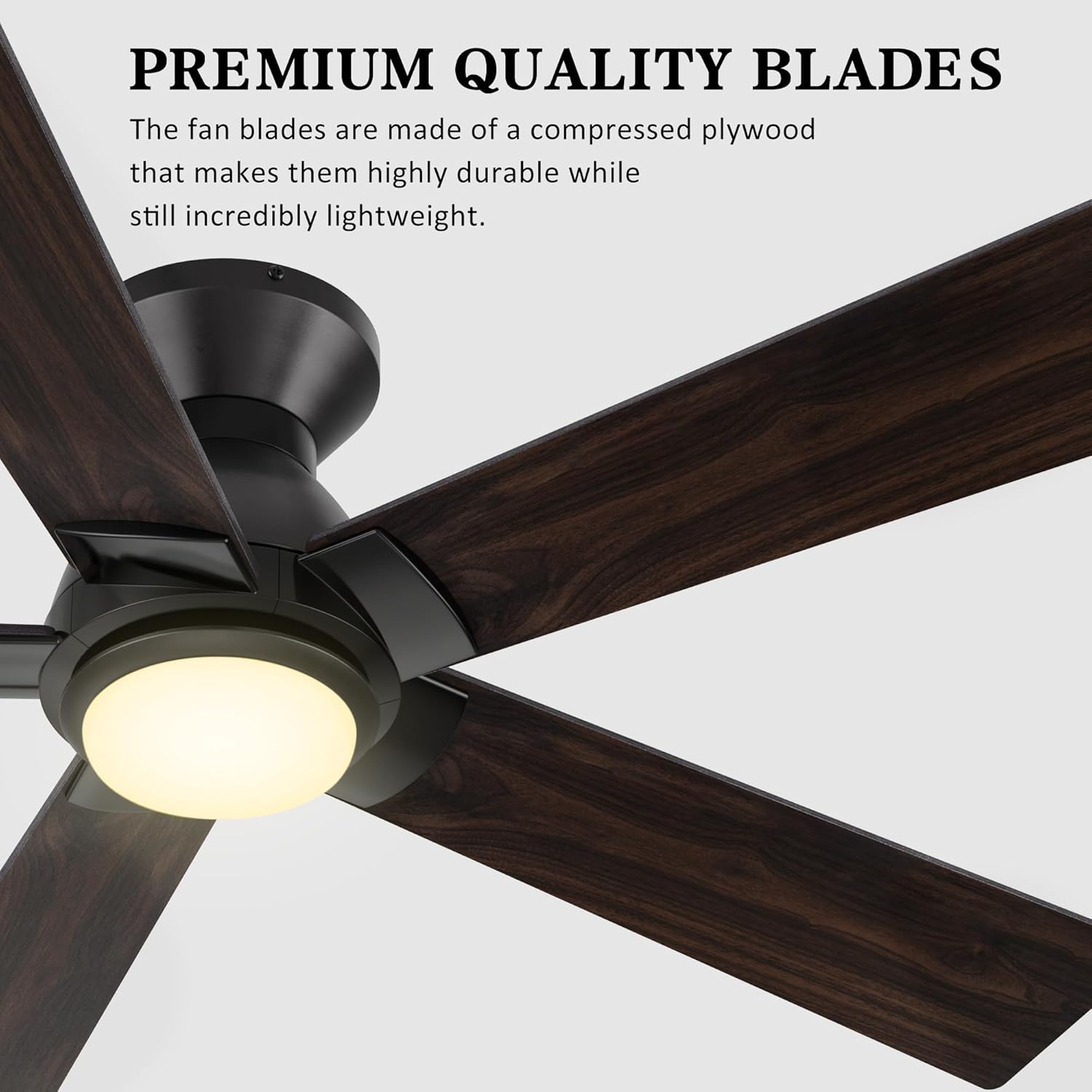 52" Flush Mount Ceiling Fan with Remote 3 Color LED Light Temperatures,10-speed Reverse DC Motor Low Profile Quiet Ceiling Fan, Reversible Plywood Blades For Bedroom,Living Room(Black Walnut/Ash)