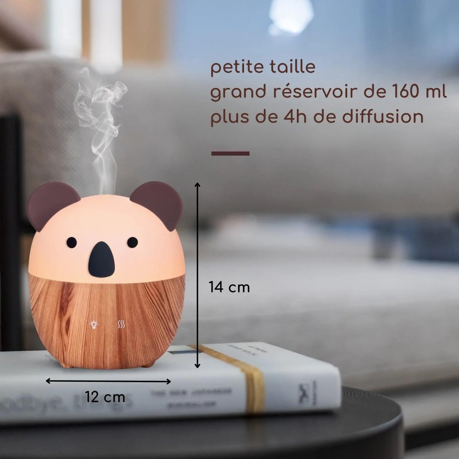 Zen'Aroma Dyfuzor olejków eterycznych Woofie, ultradźwiękowy dyfuzor do aromaterapii na zimno, elektryczny USB, 2 tryby dyfuzji, automatyczne wyłączanie, oświetlenie LED, cichy i kompaktowy
