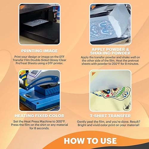 Miniatura 9 de NGOODIEZ Paquete completo de impresión DTF: adhesivo en polvo blanco de 17.64 oz, 25 hojas de película de transferencia mate A4 y kit de recarga de