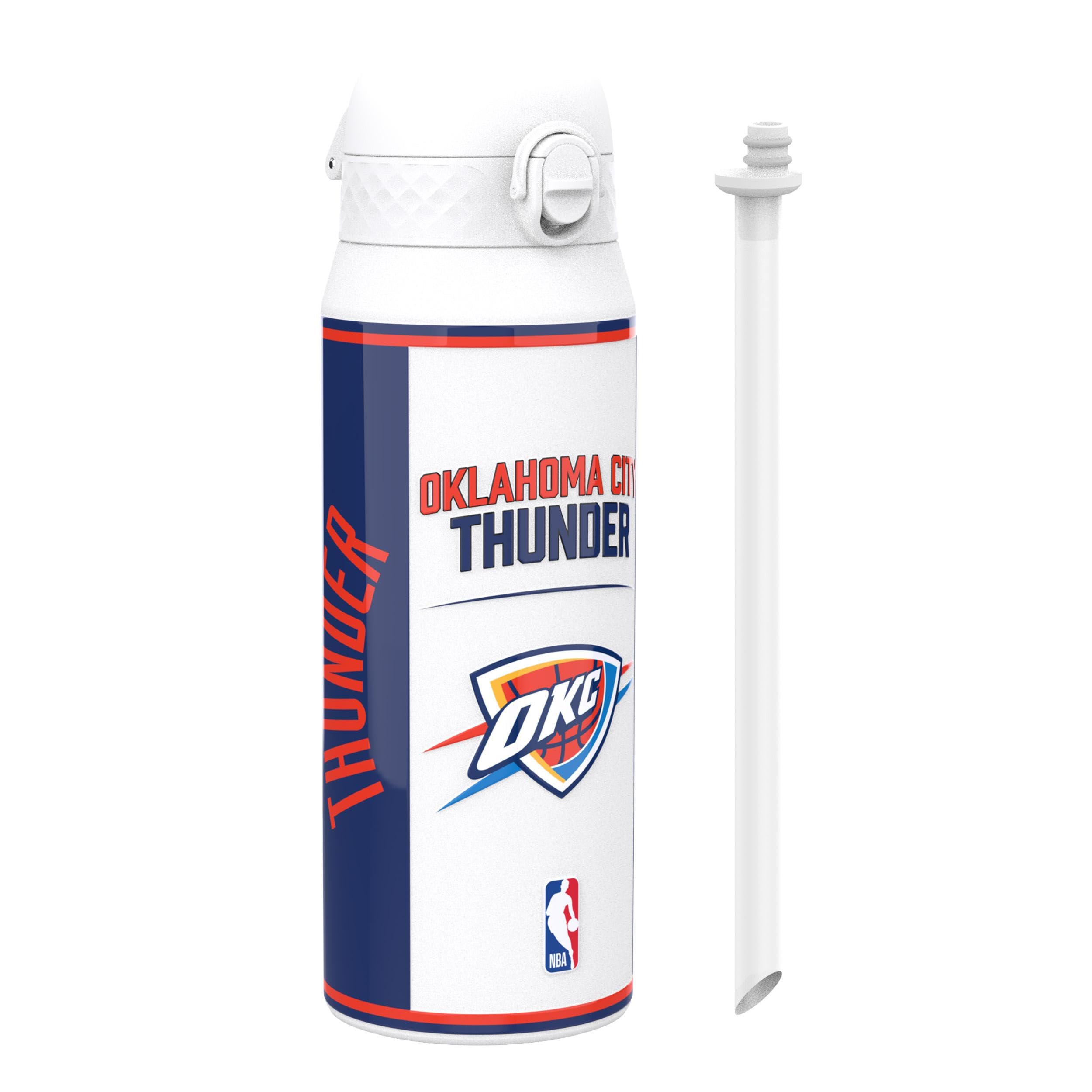 Ion8 NBA Oklahoma City Thunder Sports Thermal Water Bottle with Removable Straw, 750ml/24oz, Leak-proof Insulated Drinking Bottle, Easy to Open, Secure Lock, Dishwasher Safe, Flip Cover, Metal Bottle
