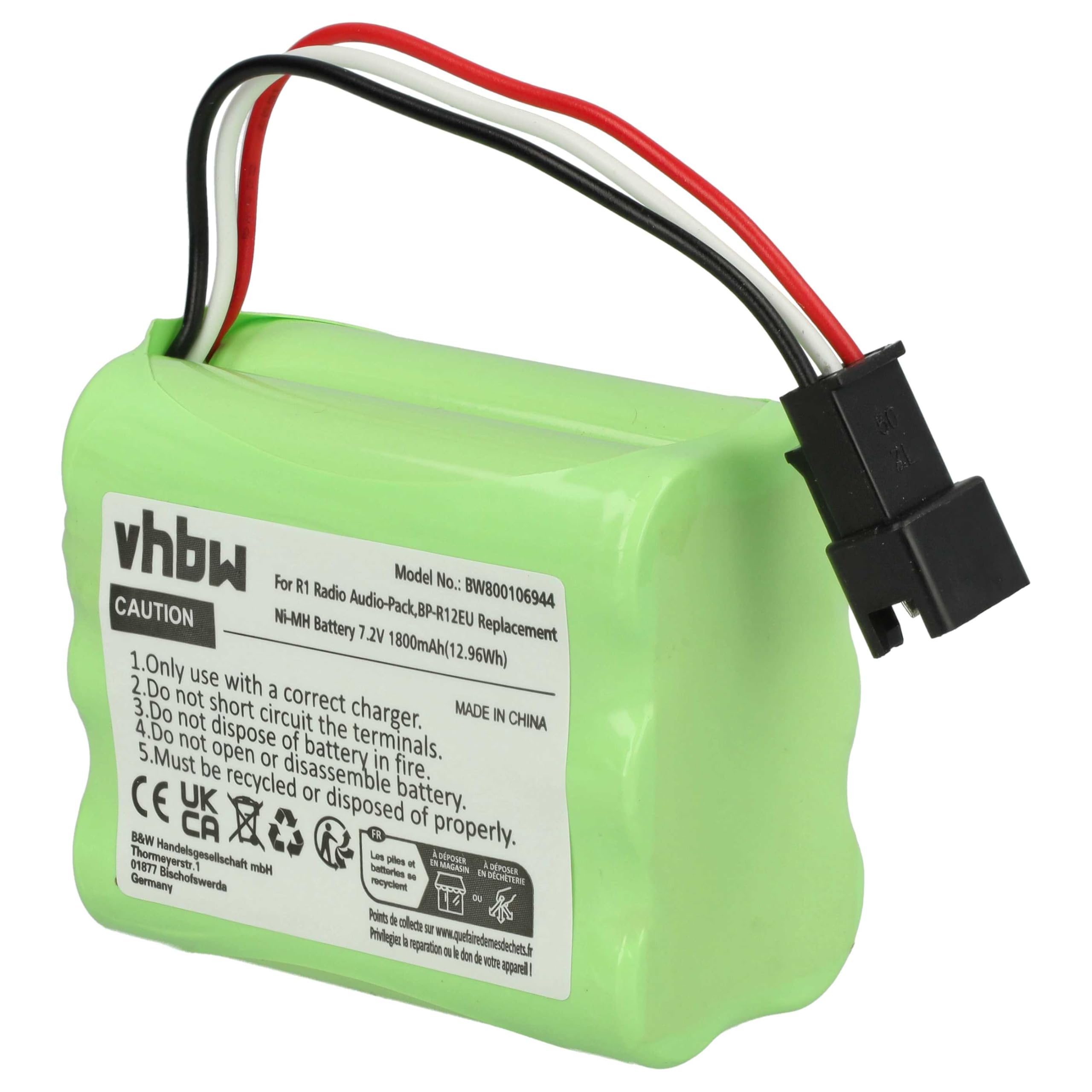 vhbw batteria sostituisce Teac BP-R1, BP-R12EU, BP-R1EU, BP-R2, BP-R5 per digital radio (1800mAh, 7,2V, NiMH)
