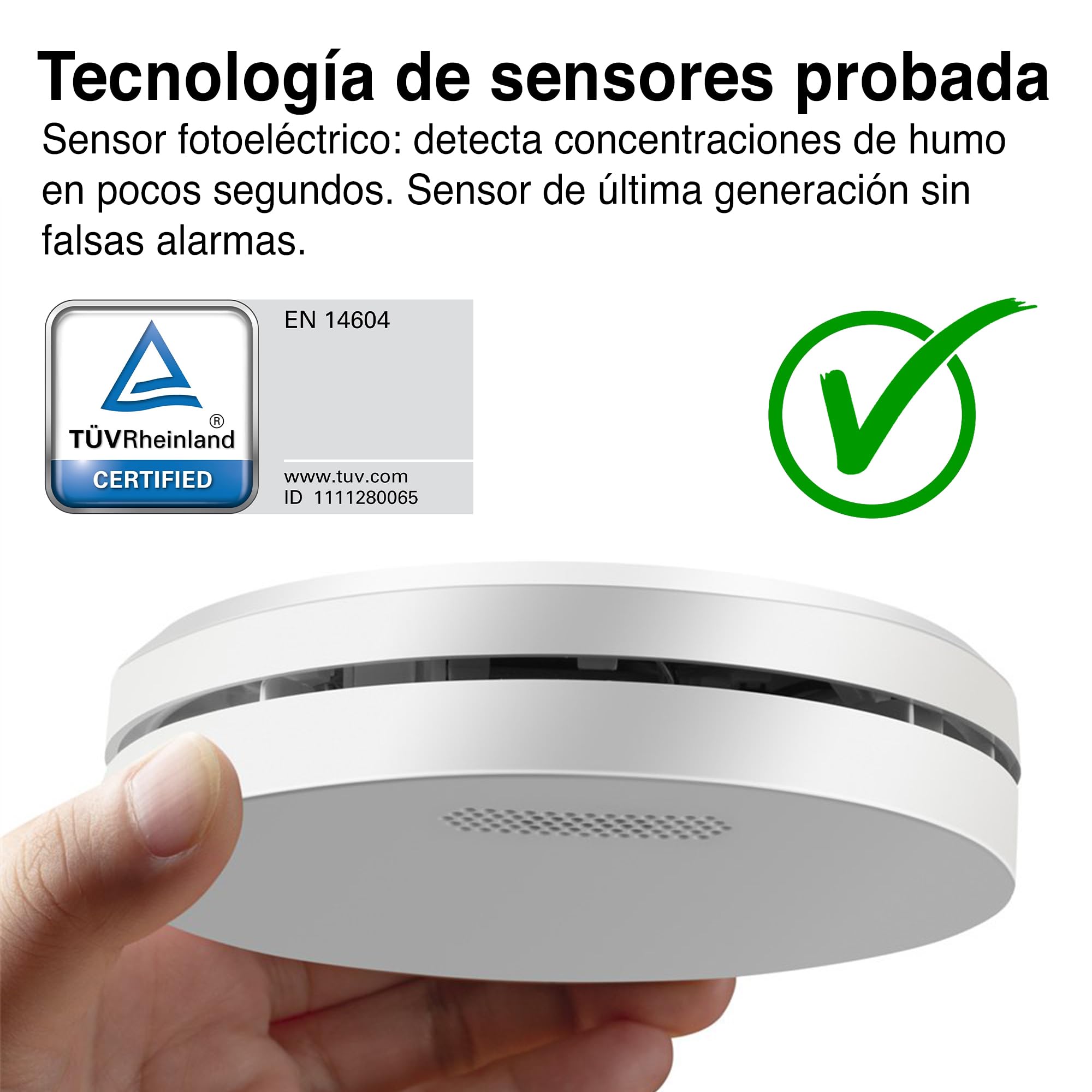 ALPENLUFT Detector de Humo Inalámbrico en Red 10 Años Batería, Alarma de Humo y Detector de Calor 2en1, Alarma de Incendios, Detector de Incendios, Sin Taladrar, Sin LED Intermitente (Set con 1)