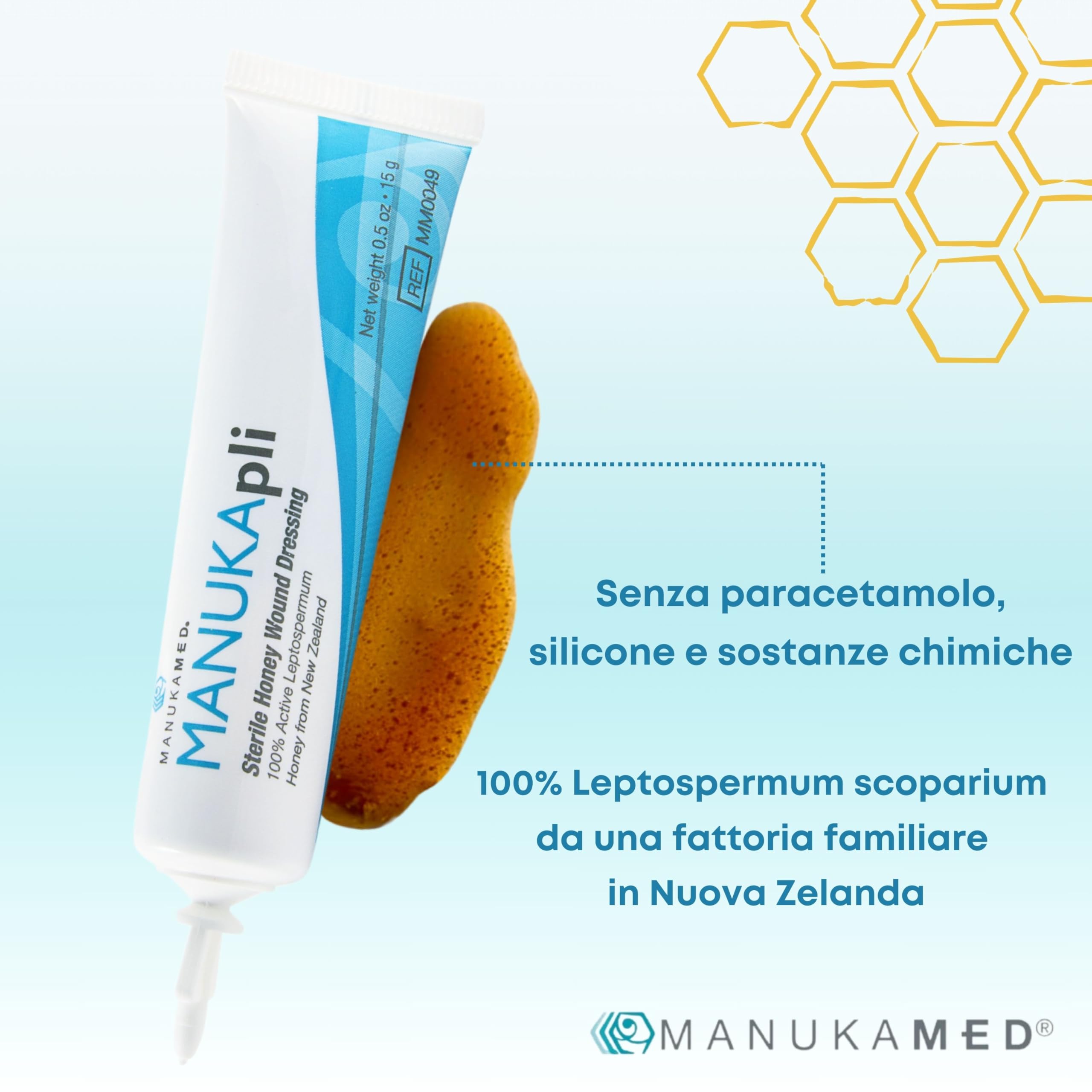 ManukaMed MANUKA, qualità medica, cura delle ferite e della pelle, miele di Manuka bioattivo al 100%, unguento per le ferite e la guarigione, STERILE MGO 560+/2x15 g