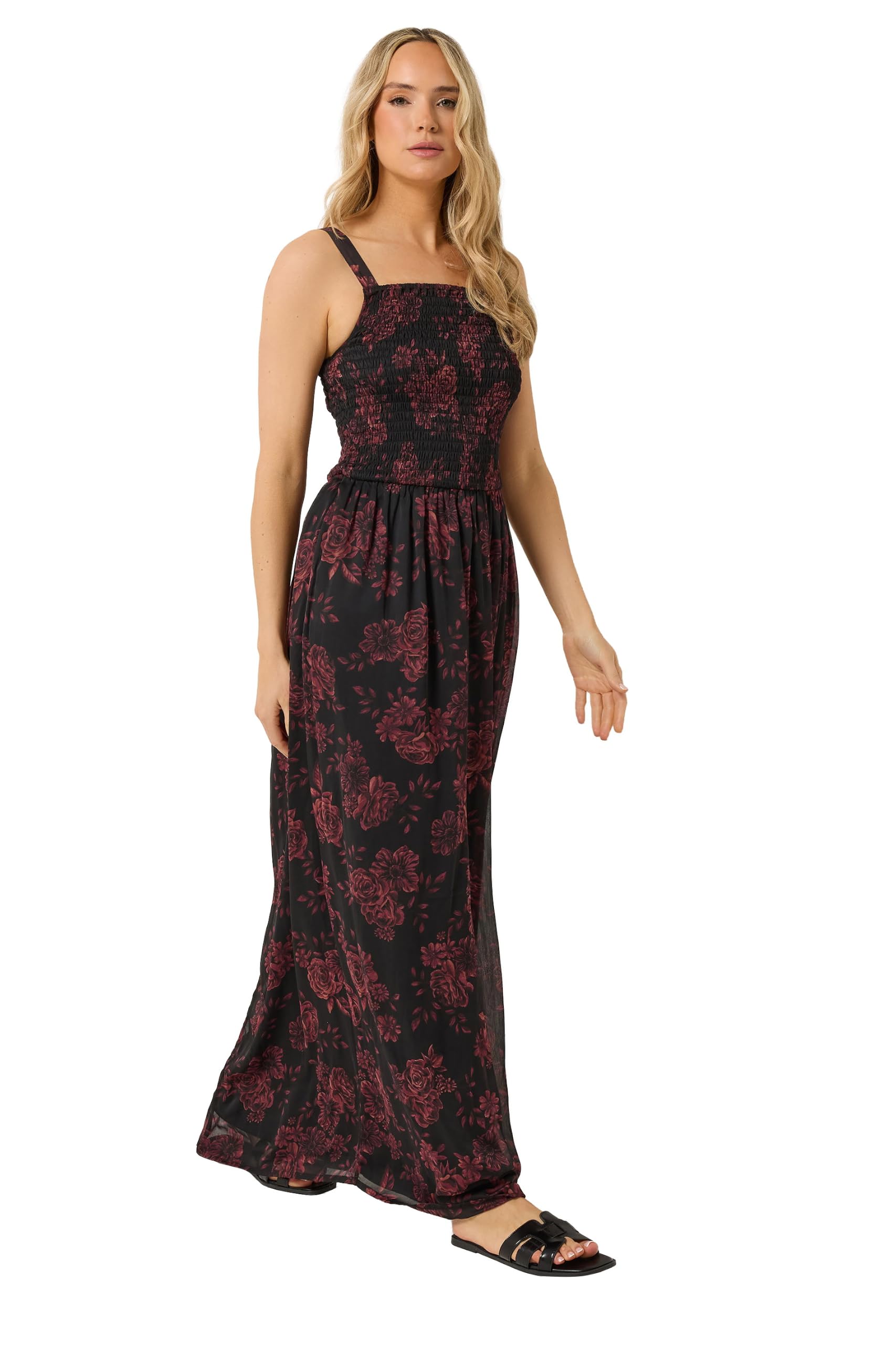 Long Tall Sally Women's Black - Lts Tall & Red Rose Shirred Maxi Dress