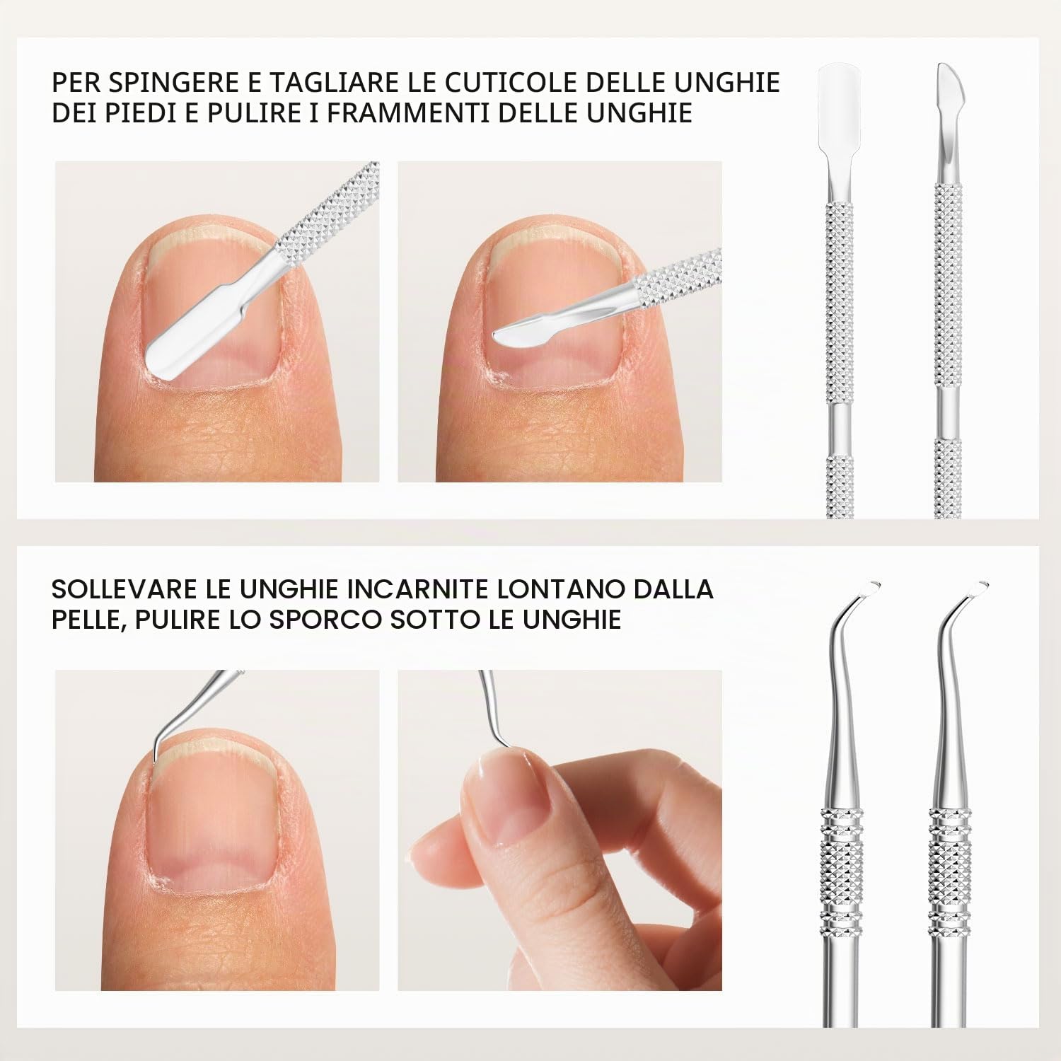 ZIZZON 7 Pcs Ingrown Toenail File and Lifters Set, Stainless Steel Ingrown Toenail Removal Kit, Under Nail Cleaner Pedicure Tools