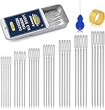 35 Pcs Large Eye Sewing Needles, 7 Size Sewing Sharp Needles for Handsewing, Leather Embroidery Thread Needle, Stainless Steel Yarn Knitting Needle with Threader, Thimble for Crafts, Repair, Quilting