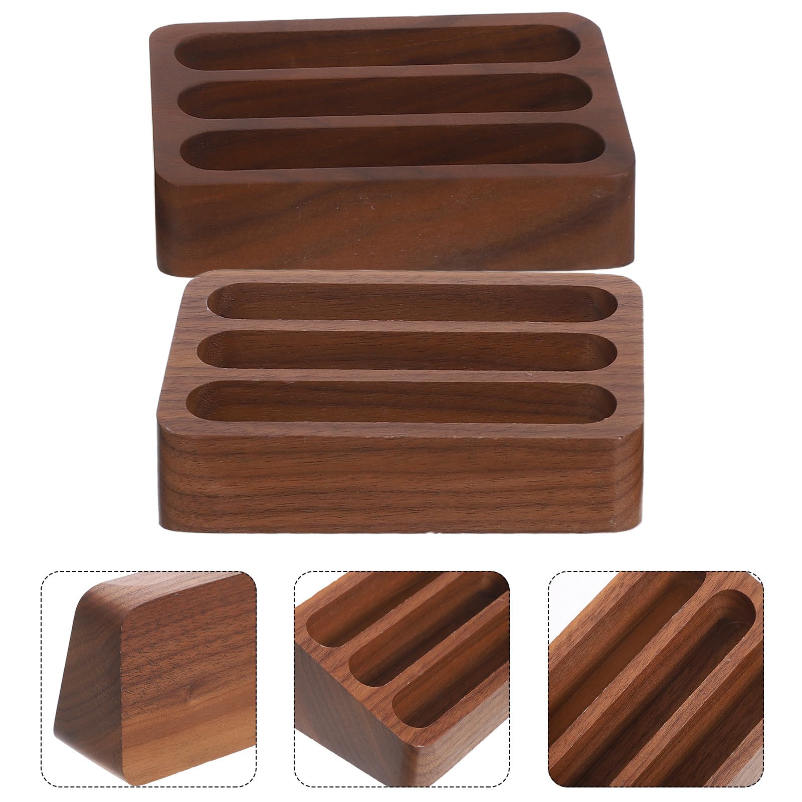 Cabilock 2piezas Tarjetero De Madera De Nogal Negro Estuche Para Tarjetas De Visita Ranuras Organizador Pequeño Para Oficina Hogar y Mesa De Escritorio
