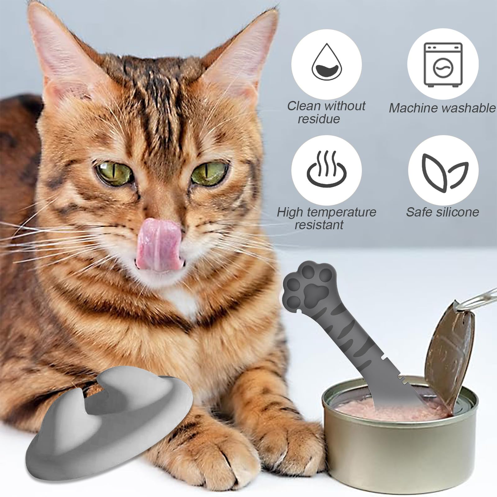 Coperchi in Silicone, Cucchiaio per Cibo Umido per Gatti/Apriscatole, Coperchi Silicone per Lattine di Cibo per Cani e Gatti, Mini Spatola per Alimenti in Scatola per Animali Domestici