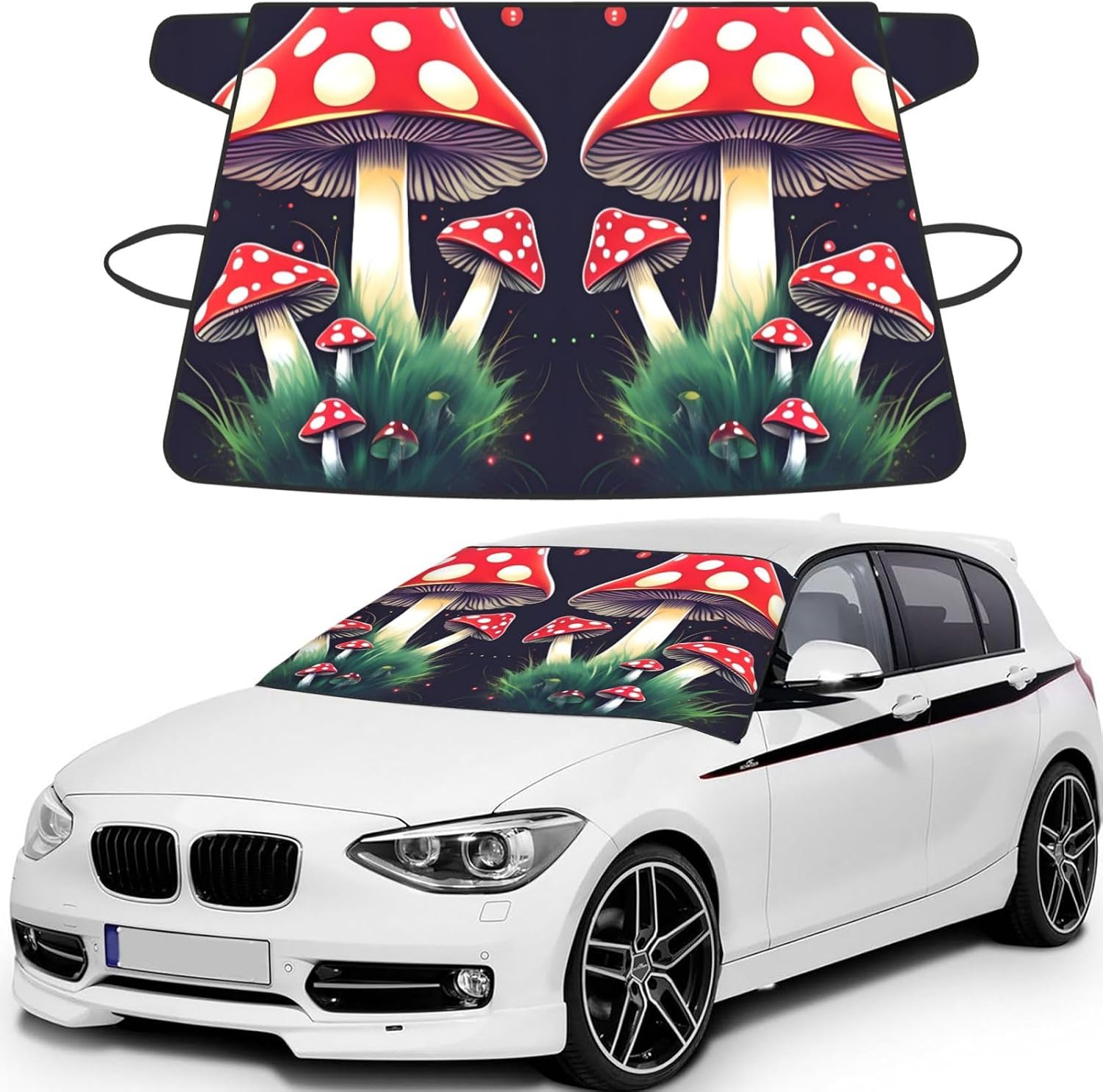 Magic Mushrooms Print Car Cover for Snow All-Season Windshield Cover with Elastic Strap Fits Most Cars and Trucks