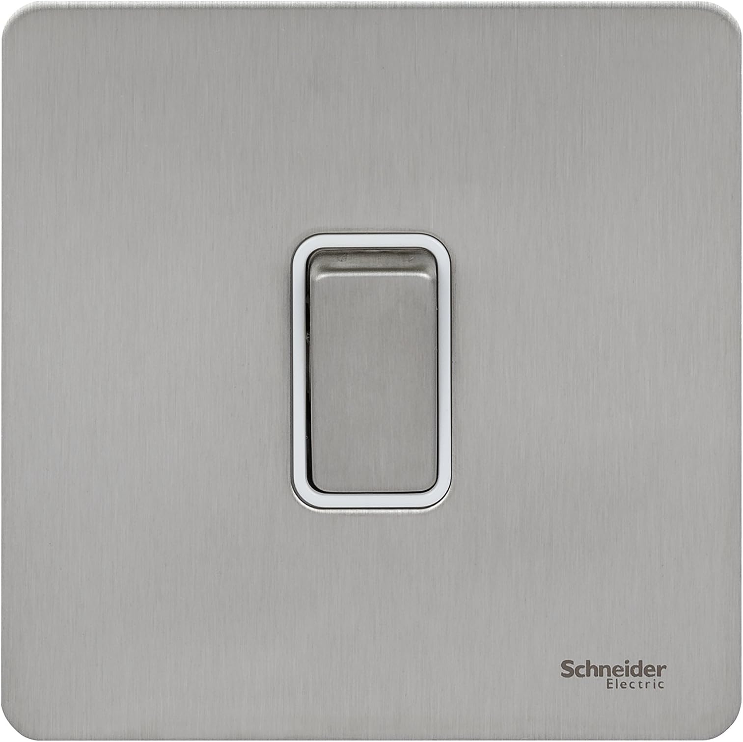 Schneider Electric Ultimate Screwless Flat Plate 16AX Intermediate Switch Stainless Steel White Insert