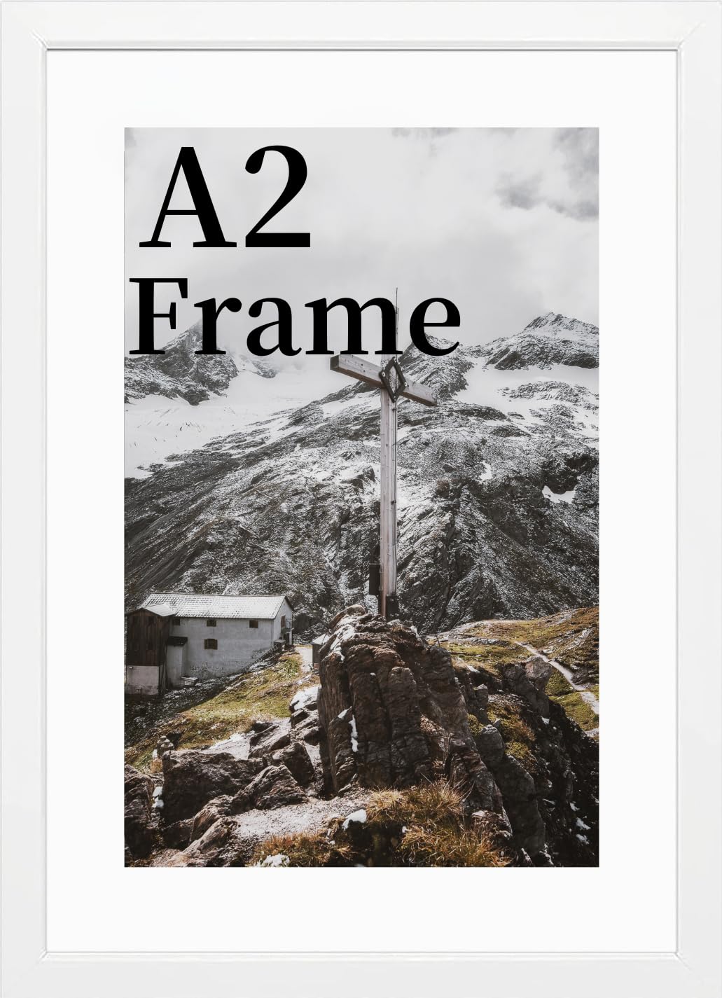 COMPOLICY A2 Picture Frame,Plexiglass for Wood White A2 Picture Frames,A2 Frame with A3 Mount for A2/A3 Prints,Photos, and Posters, Wall Mountable, Horizontal or Vertical Wall Mounting A2(42x59.4cm)