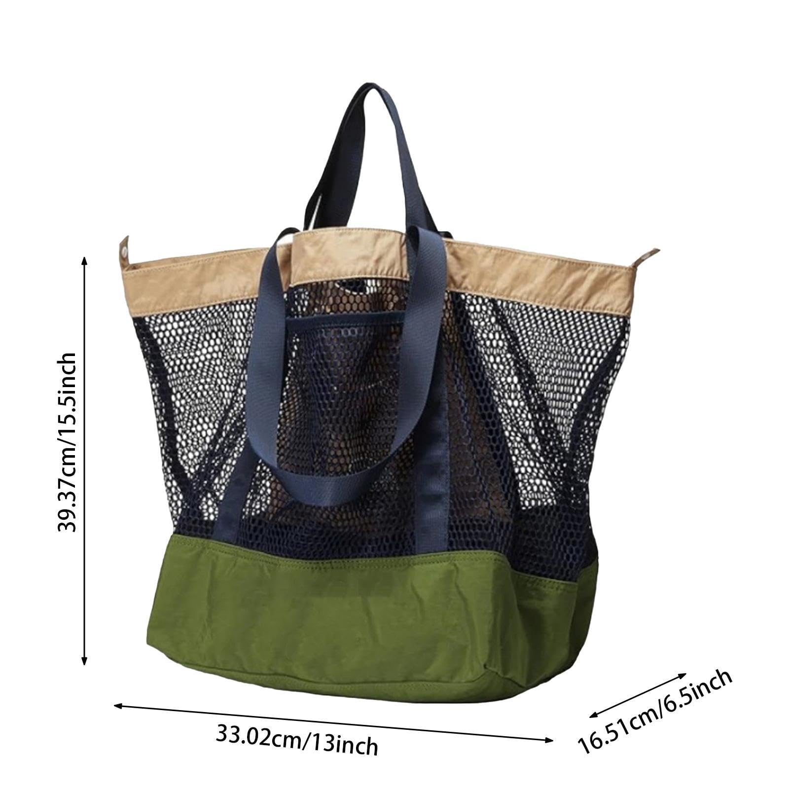 Colcolo Grand Sac de Plage en Maille, fourre-Tout de Plage, Portable, décontracté, résistant au Sable, Sac à Main de, à bandoulière pour Le Shopping, Vert
