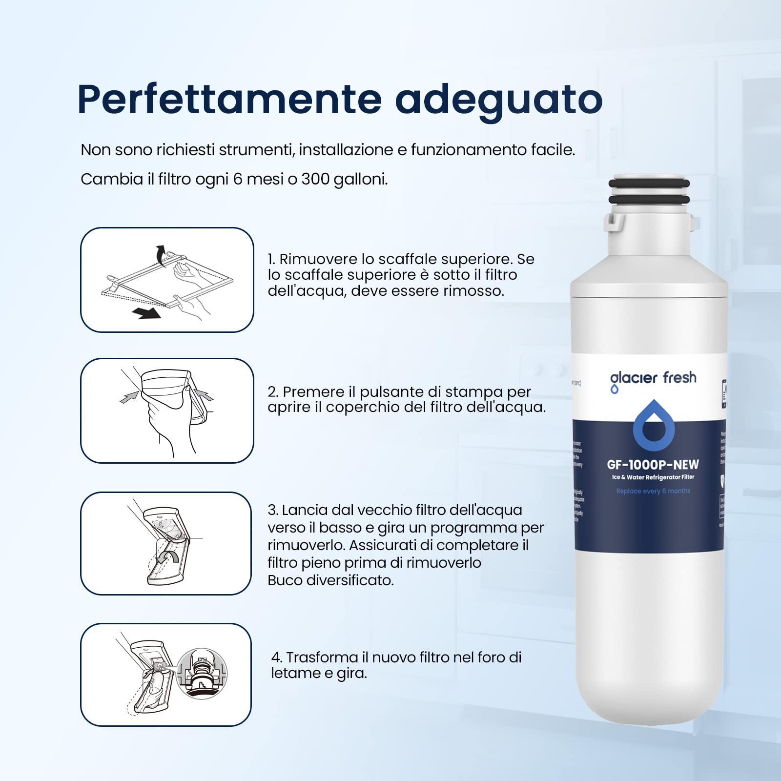 GLACIER FRESH LT1000PC ADQ747935 Filtro acqua frigorifero e filtro aria, ricambio per LG® LT1000P®/PC/PCS, LMXS28626S, LFXS26973S, MDJ64844601, ADQ74793501, ADQ74793502 e LT120F® (3)
