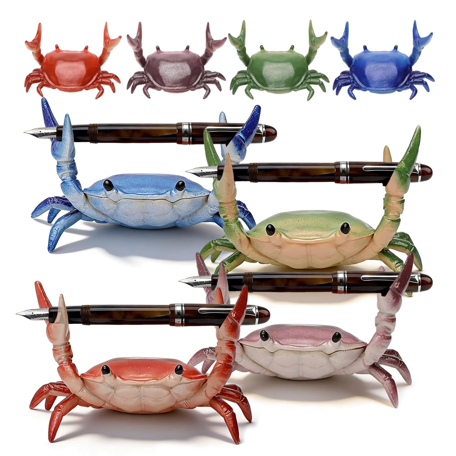 Rialgirw Mix-4Pcs 2026 Cute Crab-Shaped Pen Holder, Weightlifting Crab Desk Pen Stand Organiser & Phone Stand, Mini Realistic Crabs Pencil Holders For Office Workspace Study Home Tabletop (Mix-4Pcs)