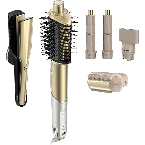 Shark Glam Ceramic & Powerful Air Styling & Drying System, with Silki Straightener & Shark Glossi Air Glosser, for Drying, Curling, Straightening & Glossing, Gold, HD6051S (Straight & Wavy Hair)