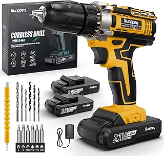 Sundpey Taladro Atornillador Bateria 21V - 45N.m Max Taladro Atornillador Electrico Inalámbrico con 2 Baterías de 2.0Ah, 18+1 Ajuste de Par, 2 Velocidad, Portabrocas de 10mm, LED para Hogar, Bricolaje